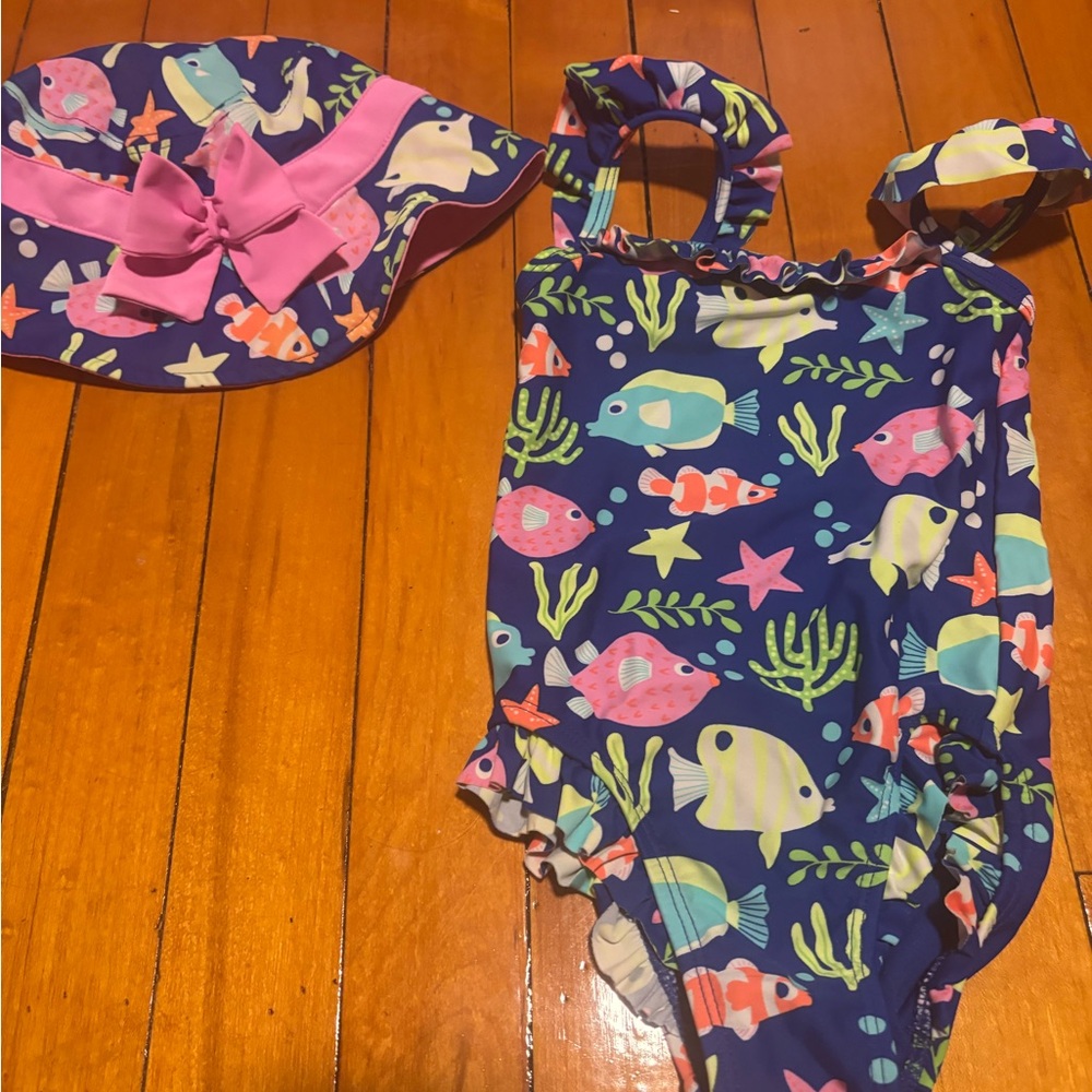 Gymboree Kids Swim One Piece - Blue with Pink and Green Accents